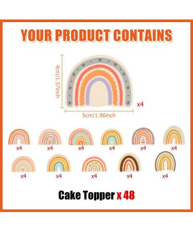 48 Pieces Boho Rainbow Cake Topper Boho Cupcake Topper Bohemian Theme Rainbow Cupcake Toppers for Girls Baby Shower Birthday Boho Rainbow Party Decoration Supplies - Buy Online on GoSupps.com