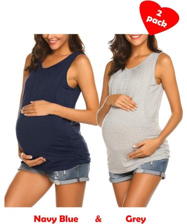 Unibelle Women's Maternity Nursing Tank Top Duo Pack - Ocean Blue & Gray | Sleeveless Breastfeeding Tee Shirt for Pregnancy S-XXL - Buy Online on GoSupps.com