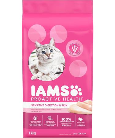 IAMS Proactive Health Dry Cat Food Adult Bundle | Indoor Weight & Hairball Care with Salmon (1.59kg) + Sensitive Digestion & Skin with Turkey (1.36kg) 1.59 kg (Pack of 1) Cat Food + Cat Food 1.36kg - Buy Online on GoSupps.com