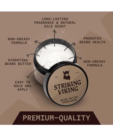 Striking Viking Beard Butter - Hydrating Non-Fat Beard Cream for Men | 4oz Natural Sandalwood Formula - Buy Online on GoSupps.com