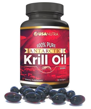 Antarctic Krill Oil 100% Pure with Omega-3 EPA DHA Astaxanthin 1000mg per Day 60 Softgels. Made in The USA
