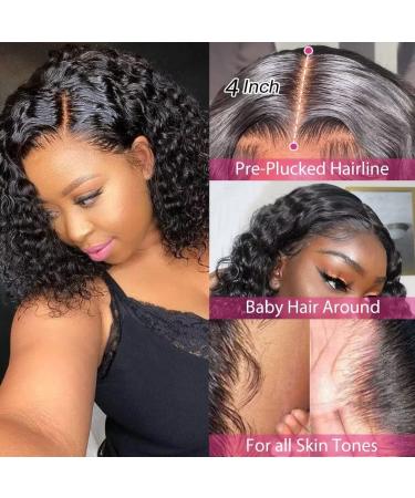 UKASI Short Curly Bob Wig 12 Inch 100% Virgin Human Hair | Deep Wave 13x4 Lace Frontal Wigs for Women | Pre Plucked 180% Density True To Length | Natural Black Color - Buy Online on GoSupps.com