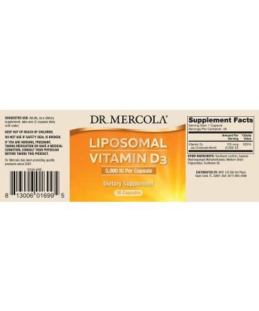 Dr. Mercola Liposomal Vitamin D3 5000 IU - 90 Capsules for Immune Support - Buy Online on GoSupps.com