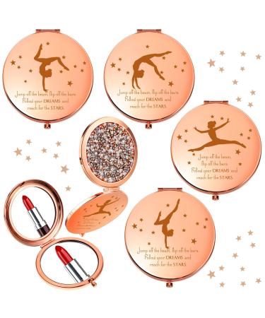 4 Pcs Gymnastics Inspirational Gift for Girls Rose Gold Pocket Mirror Handheld Magnifying Compact Makeup Mirror for Coach Appreciation Gifts Gymnastics Accessories for Girls Gymnastic Graduation Gift