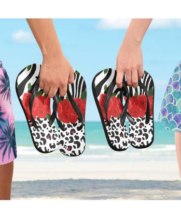 Mnsruu Leopard Print Zebra Rose Flip Flops for Men & Women | Stylish Home Hotel Spa & Travel Footwear - Buy Online on GoSupps.com