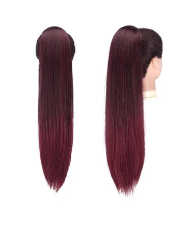 Feshfen 70cm Ponytail Extensions - Black & Burgundy Drawstring Hair Extensions for Women | Long Straight Braid Synthetic Hair - Buy Online on GoSupps.com