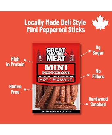 Hot Mini Pepperoni 3 Pack - Pepperettes Bundle 3 x 225g Bags by Great Canadian Meat Meat Snacks Bulk Pepperoni Sticks Box For Carnivores. Perfect For Snacking Keto Friendly Gluten Free High In Protein - Buy Online on GoSupps.com