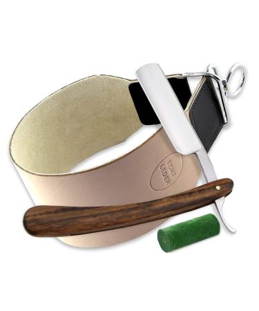Solingen Sharp paste in a razor set with extra wide leather string string and wood handle razor from instrument rw Germany