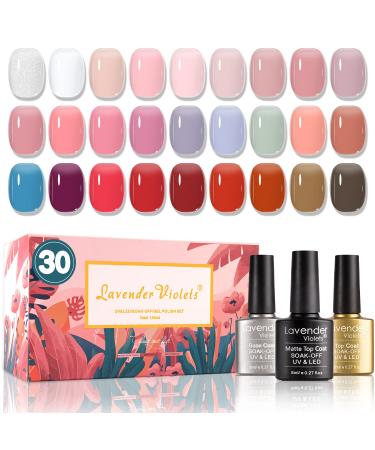 Lavender Violets Translucent Gel Nail Polish Kit 27+3 Colors Semi-transparent Jelly Sheer Nail Gel Varnish with Base, Matte and Glossy Top Coat C976 Baby pink