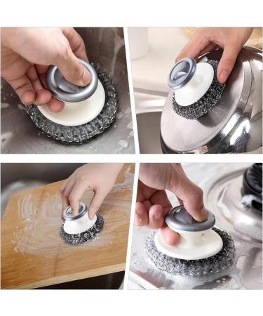 Tovmekdjn 5Pcs Stainless Steel Scrubber with Handle Heavy Duty Dish Scrubber Cleaning Brush for Pots Pans Reusable - Buy Online on GoSupps.com