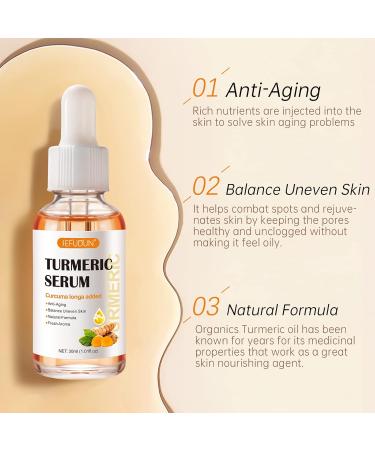 Turmeric Serum for Dark Spots Natural Turmeric Skin Brightening Serum Dark Spot Remover for face - Cleanses Skin Fights Acne Evens Tone Hair Growth (30ML) - Buy Online on GoSupps.com