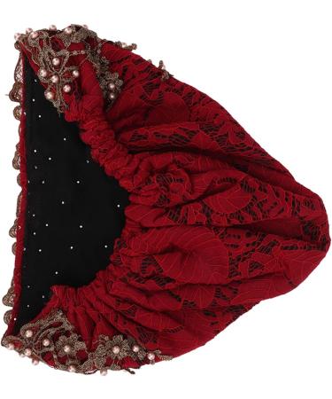 Buy Vintage Embroidered Floral Lace Muslim Turban Caps - Red Wine Stretch Head Wraps for Women | International Shipping - Buy Online on GoSupps.com