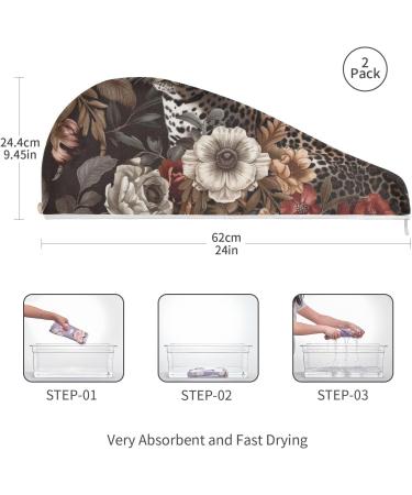 Floral Cheetah Hair Towel 2 Pack | Super Absorbent Quick Dry Hair Turbans for Women & Girls - Buy Online on GoSupps.com