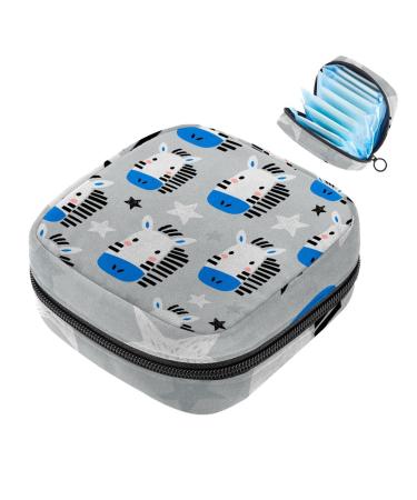 Menstruation pad bag with zipper women's napkin bag tampons collective bag for women and girls (cartoon-animal-zebra face star pattern) Color 6