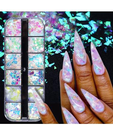 12 Colors Holographic Nail Art Glitter Sequins - Irregular Mermaid Nail Sequins for Face, Hand, Body - Colorful Fluorescent Glass Paper Nail Decoration - DIY A4 - Buy Online on GoSupps.com
