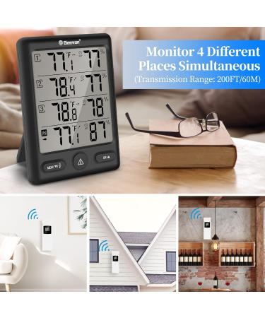 Geevon Digital Radio Thermometer with 3 Sensors - hygrometer Moisture & Air Humidity Meter - 200ft Range - Black - Buy Online on GoSupps.com