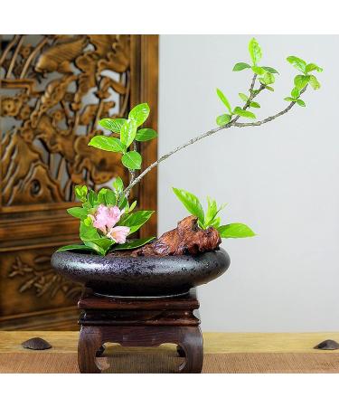 CRAFFANCY Deep Round Ceramic Ikebana Flower Vase with 5cm Kenzan Flower Frog - Black Spotted | Flower Arrangement Supplies for Home Decoration - Buy Online on GoSupps.com