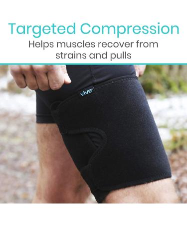 Vive Thigh Brace - Adjustable Compression Sleeve for Hamstring Quad Support - Ideal for Muscle Sprains, Tendinitis, Sciatica, and Sports Recovery - Men Women (Black) - Buy Online on GoSupps.com