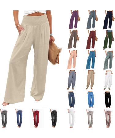 Women's Cotton Linen Wide Leg Palazzo Pants with Pocket - Coffee - XXL - Buy Online on GoSupps.com