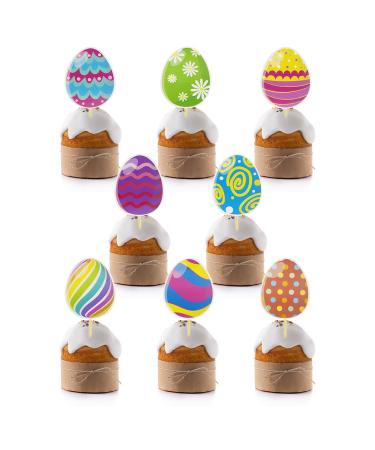 ALLY-MAGIC Easter Cake toppers 16PCS Easter Eggs Cupcakes Toppers Happy Easter Cupcake Picks Egg Cake Toppers for Easter Party Cake Decorations Party Supplies Y9CDXCP16