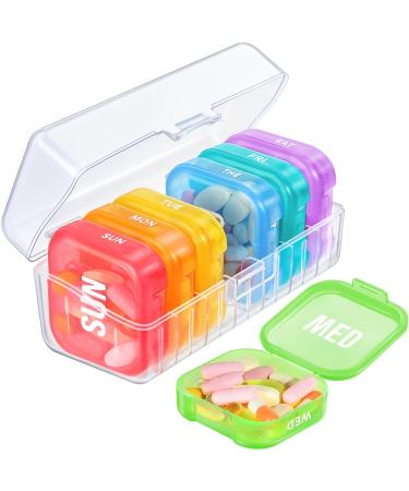 ZIKEE Weekly Pill Organizer with Dual Protection for Travel Portable Pill Box 7 Day with 7 Single Colorful Boxes for Pocket Purse Large Pill Case for Big Vitamins Fish Oils Supplements