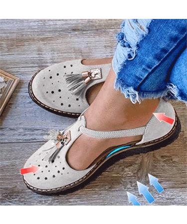 CrEev Women's Flat Sandals - Stylish Tassel Beach Shoes | Comfortable Fashion Sandals in Brown & Blue - Sizes 35 & 38 EU - Buy Online on GoSupps.com