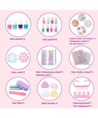 Non-Toxic Nail Art Kit for Girls - 34Pcs Nail Design Set with Peel-off Polish, Dotting Pen, False Nails, DIY Stickers, File & More | Nail Decoration Gift for Ages 6-15 - Buy Online on GoSupps.com