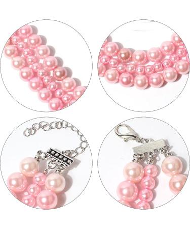 Bohue Dog Necklace Fancy 3 Rows Pearl Pink Necklace Pet Pearl Necklace Cute Pet Collar Pearls Charms Cat and Dog Jewelry Pet Costume Accessories - Buy Online on GoSupps.com