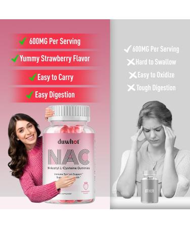 Buy NAC Gummies 600mg | N Acetyl Cysteine for Antioxidants Immune Support & Lung Health | Chewable Strawberry Flavor | 60ct International Shipping Available - Buy Online on GoSupps.com
