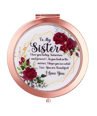 OHSunFLower2 Sister Gifts from Sister - to My Sister Gifts I Love You Rose Gold Compact Mirror - Birthday Gifts for Sister  Graduation Gift