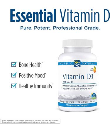 Nordic Naturals Vitamin D3 1000 IU - Orange Flavor, 120 Soft Gels | Essential Immune Support - Buy Online on GoSupps.com