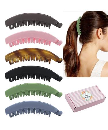 6 PCS Large Banana Clips Big Banana Hair Clips for Thin Hair, 5.3" Nonslip Clincher Combs Banana Combs for Medium Thick Hair, Strong Hold Ponytail Holder Clip Matte Banana Clips for Women and Girls Colorful