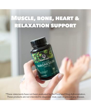 PlantFusion Vegan Magnesium 400mg Dietary Supplement- Muscle, Bone, Heart & Relaxation Support- 90 Vegan Capsules - Buy Online on GoSupps.com