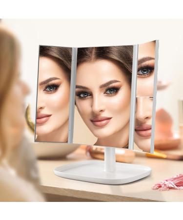 Trifold Makeup Mirror with Lights - 3 Color Modes, 52 LED, 1X 2X 3X Magnification - Touch Control, Dual Power Supply - Portable Vanity Mirror - Buy Online on GoSupps.com