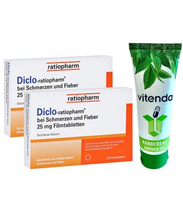 DICLO-RATIOPHARM 25mg 2x20 tablets including a hand cream from vitenda - for pain and fever