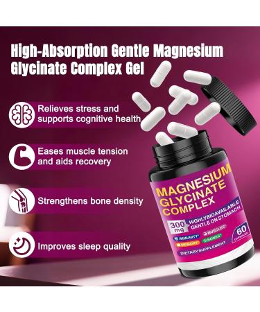 300mg Magnesium Glycinate 60 Vegetarian Capsules High bioavailability and Stomach Friendly Formula Essential Mineral Supplement for Easy Absorption Muscle Sleep and Heart Health - Buy Online on GoSupps.com