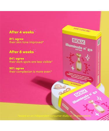 SOLV. Illuminate n' go Serum - 28 Capsules. Reduce the look of dark spots Promote an even-looking complexion Skin appears smoother - Buy Online on GoSupps.com