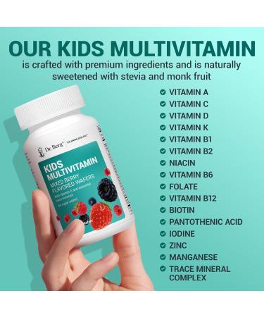 Dr. Berg Kids Chewable Multivitamins (NOT Sweetened w/Sugar) - Daily Multivitamin for Kids That Includes 20 Nutrients & Trace Mineral Complex - Mixed Berry Chewable Vitamins for Kid - Red Wafers - Buy Online on GoSupps.com