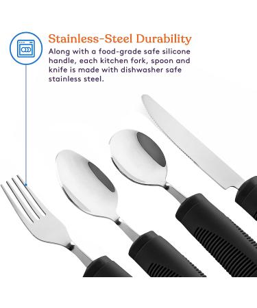 Special Supplies Adaptive Utensils 4-Piece Kitchen Set - Non-Slip Handles for Hand Tremors, Arthritis, Parkinson's - Stainless Steel Knife, Fork, Spoons - Elderly Use - Black Weighted Bendable - Buy Online on GoSupps.com