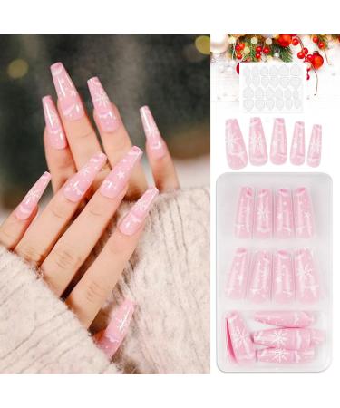 Flofia 72x Christmas Long Ballerina Artificial Nails - Trendy Pink Red & Black Designs for Women & Girls - Instant Glue-On Fingernails - Buy Online on GoSupps.com