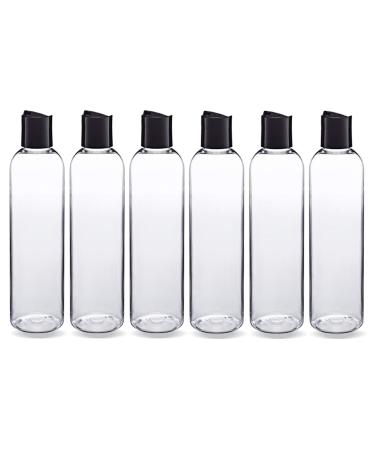 ljdeals 8 oz Clear Plastic Empty Bottles with Black Disc Top Caps, Refillable Containers for Shampoo, Lotions, Cream and more Pack of 6, BPA Free, Made in USA