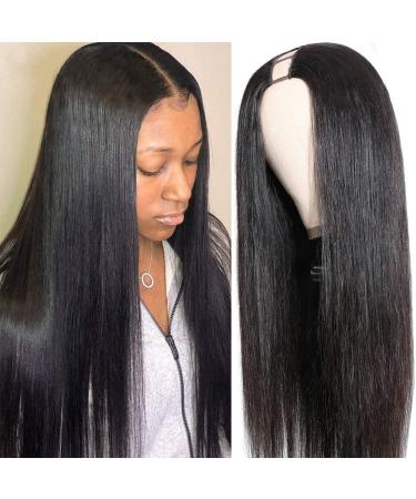 Sooolavely 18 Inch U Part Human Hair Wigs for Black Women Straight Beginner Friendly Unprocessed Brazilian Virgin Human Hair Wig Glueless Hair 150% Density Natural Color 18 Inch straight