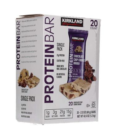 Kirkland Signature Protein Bars Chocolate Chip Cookie Dough, 20-count 2.12OZ Chocolate Chip,Chocolate Chip Cookie Dough 20 Count (Pack of 1)