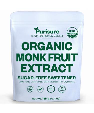 Organic Monk Fruit Extract 125g (4.41oz) 400 Servings, No Fillers Sugar Free Natural Sweetener Sugar Substitute, Paleo & Keto Friendly Zero Calories & Carbs, 100% Pure Monk Fruit Sweetener by PuriSure