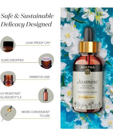 Avatra Pure Jasmine Essential Oil 3.38 Oz | Natural Aromatherapy & Perfume Oil for Diffusers & Hair Care - 100% Pure Jasmine - Buy Online on GoSupps.com
