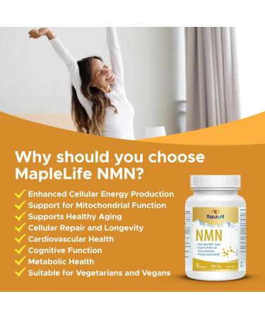 MapleLife Nutrition - NMN Vegan Capsules 250 mg - Boosts NAD+ Levels - Supports Cellular & Energy Metabolism - Promotes General Health - Supports Tissue Formation - 60 Vegetable Capsules - Buy Online on GoSupps.com