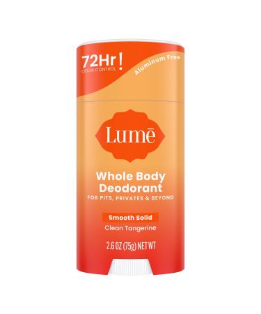 Lume Whole Body Deodorant - Smooth Solid Stick - 72 Hour Odor Control - Aluminum Free  Baking Soda Free and Skin Safe - 2.6 Ounce (Clean Tangerine)