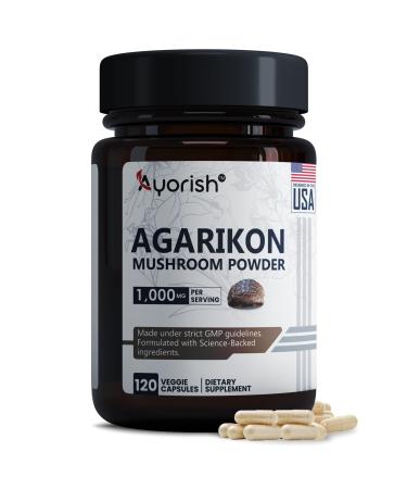 Ayorish Agarikon Mushroom Capsules 500mg | Pure Agarikon Powder | Premium Mushroom Supplement | Vegan Non-GMO Gluten-Free | 120 Veggie Capsules | Lab Tested for Quality & Purity