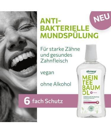 Alcohm Tea Tree Oil Antibacterial Mouthwash 2x500ml - Vegan Climate-Neutral & Natural Clean for Strong Teeth & Healthy Gums - Buy Online on GoSupps.com