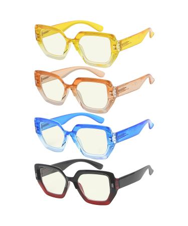 Eyekepper 4-pack Reading Glasses Blue Light Blocking for Women Large Frame Readers Blue Light Blocking Reading Glasses 0.0 x
